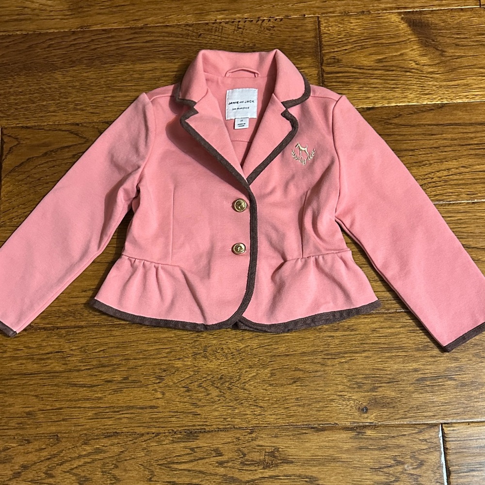 Girls Coral Jacket with Brown Trim